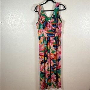Pappagallo Tropical Floral Stretch Jersey Maxi Dress Size Large